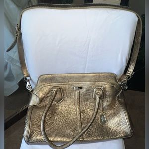 Cole Haan Large Metallic Gold Leather Handbag with  Crossbody Strap